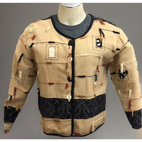 New Directions Jacket Womens L  Fringe Unique Peasant Bohemian Lined Button - Picture 2 of 12